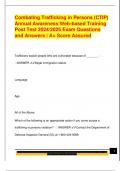 Combating Trafficking in Persons &lpar;CTIP&rpar;  Annual Awareness Web-based Training  Post Test 2024&sol;2025 Exam Questions  and Answers &vert; A&plus; Score Assured 