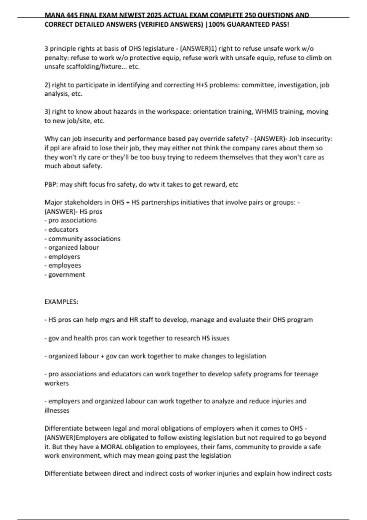 MANA 445 FINAL EXAM NEWEST 2025 ACTUAL EXAM COMPLETE 250 QUESTIONS AND ...