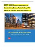 TEST BANK-Business and Society&colon; Stakeholders&comma; Ethics&comma; Public Policy&comma; 17th Edition By Lawrence&comma; Weber&comma; All Chapters 1 - 19