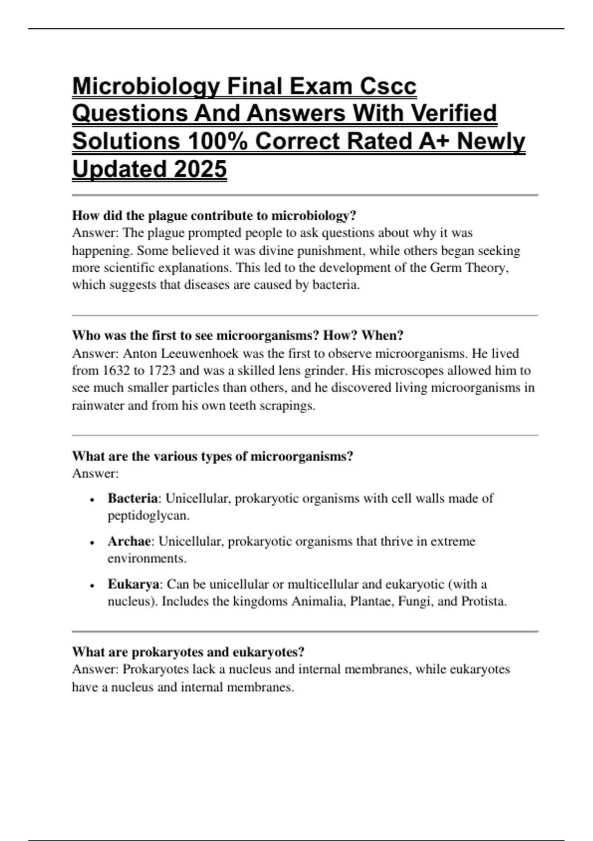 Microbiology Final Exam Cscc Questions And Answers With Verified ...