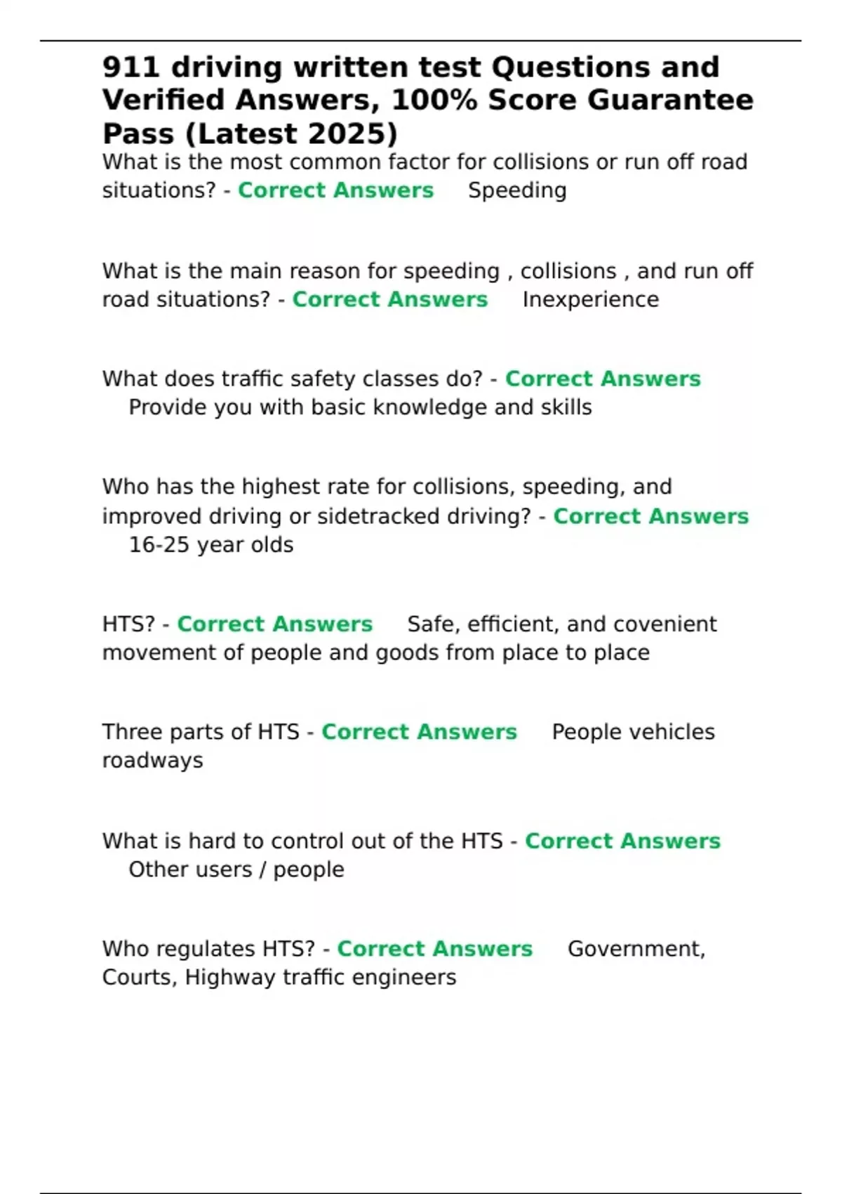 911 driving written test Questions and Verified Answers, 100- Score ...