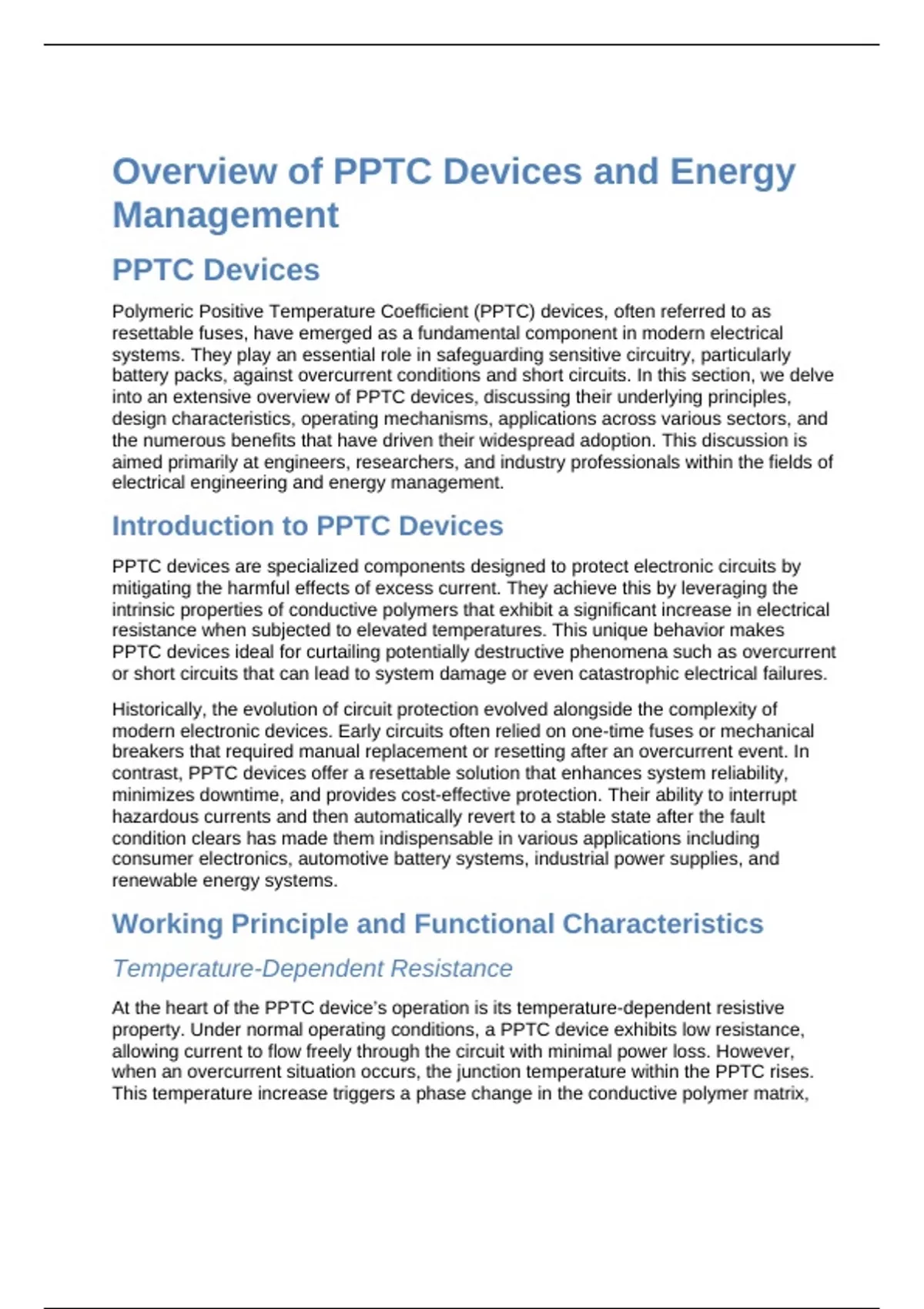 Overview of PPTC Devices and Energy Management - Overview of PPTC ...
