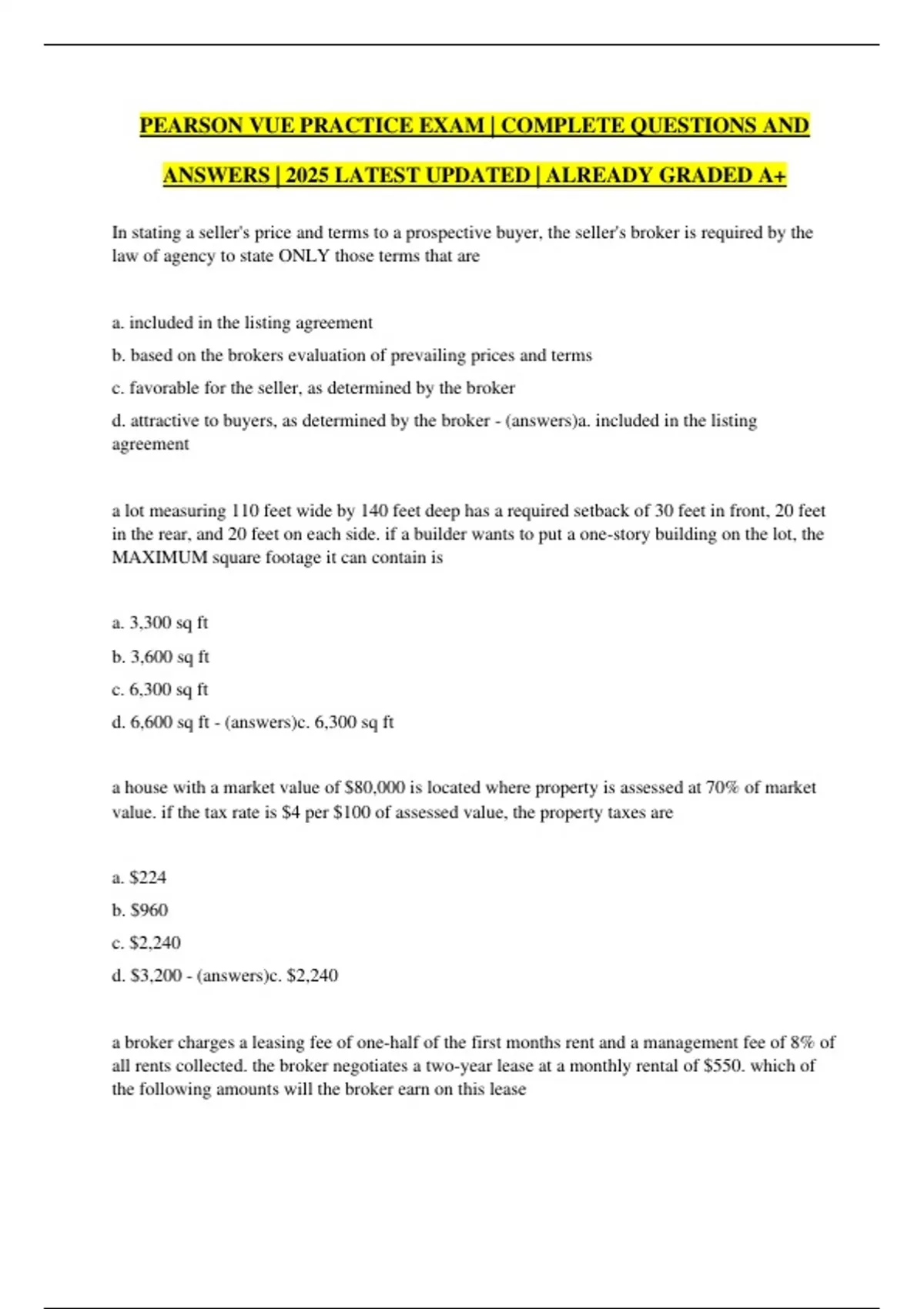 PEARSON VUE PRACTICE EXAM | COMPLETE QUESTIONS AND ANSWERS | 2025 ...