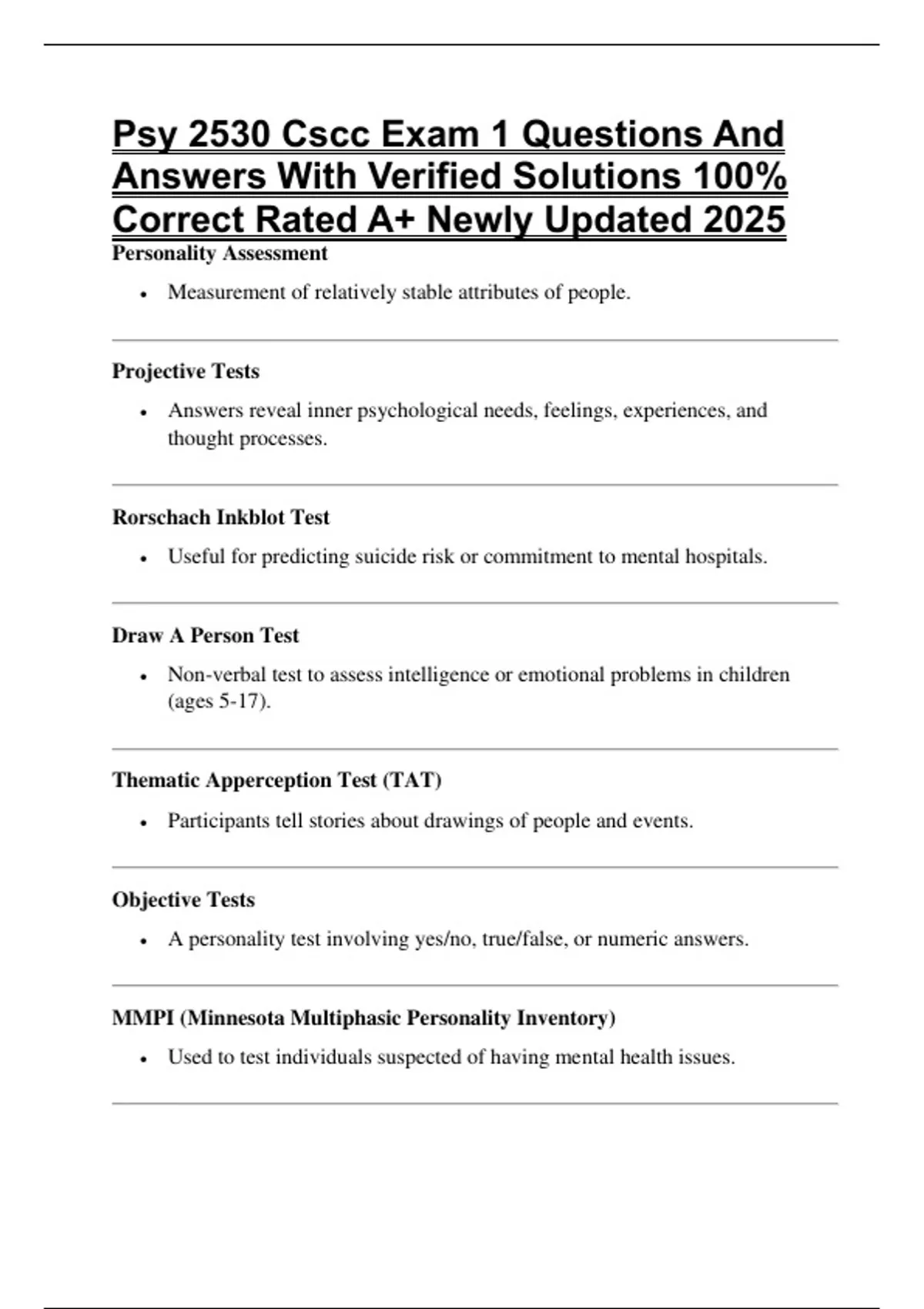Psy 2530 Cscc Exam 1 Questions And Answers With Verified Solutions 100% ...