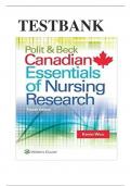 Test Bank For Polit & Beck Canadian Essentials of Nursing Research 4th Edition by Kevin Woo | 2018/2019 |9781496301468 |Chapter 1-18 | Complete Questions and Answers A+