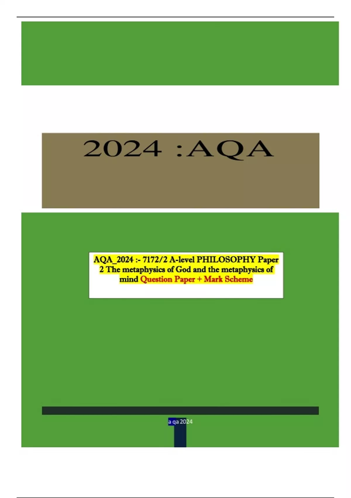 AQA_2024 :- 7172/2 A-level PHILOSOPHY Paper 2 The metaphysics of God ...
