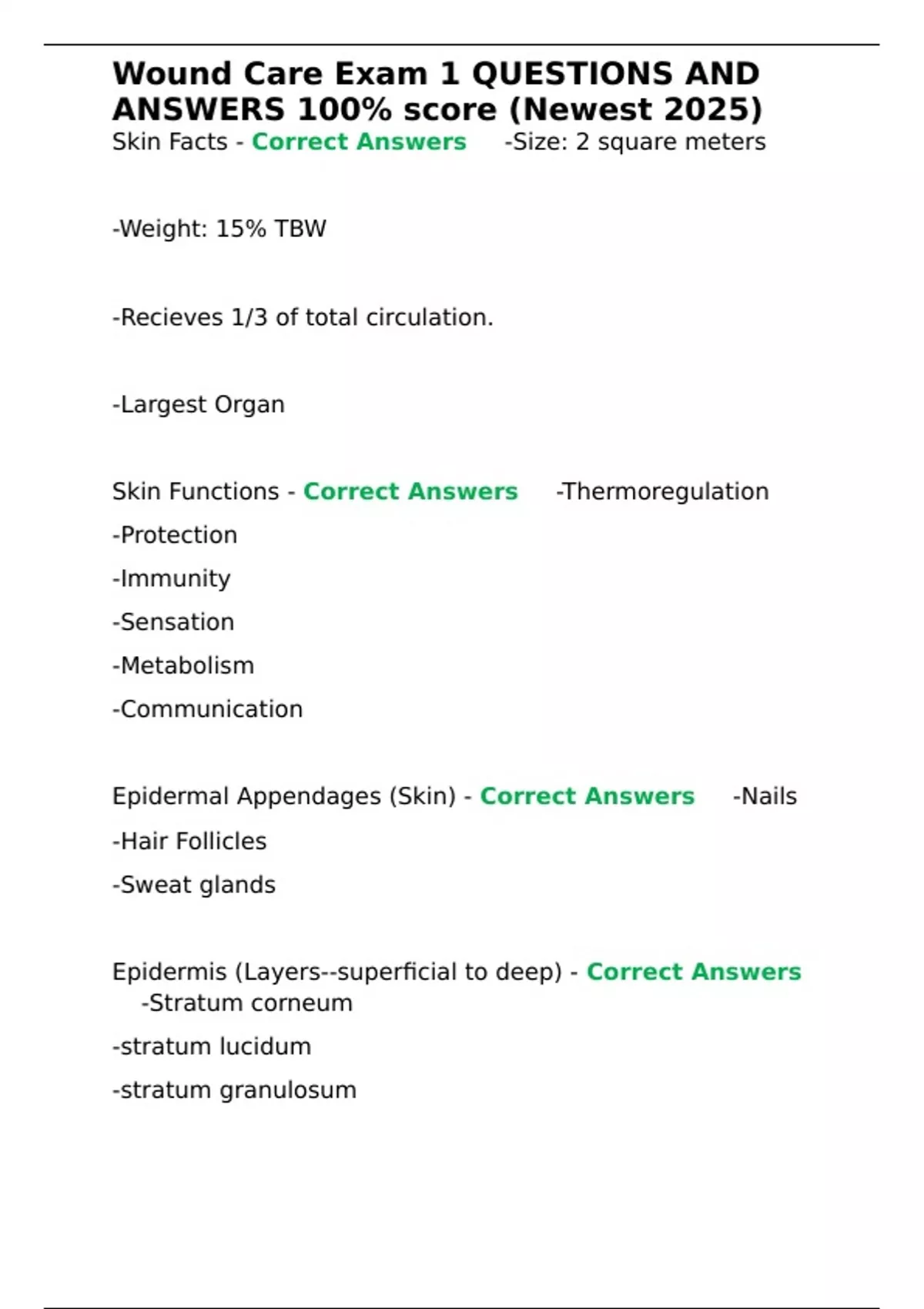 Wound Care Exam 1 QUESTIONS AND ANSWERS 100- score (Newest 2025 ...