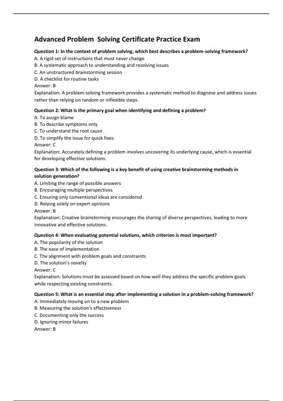 Advanced Problem Solving Certificate Practice Exam - Computers - Stuvia US