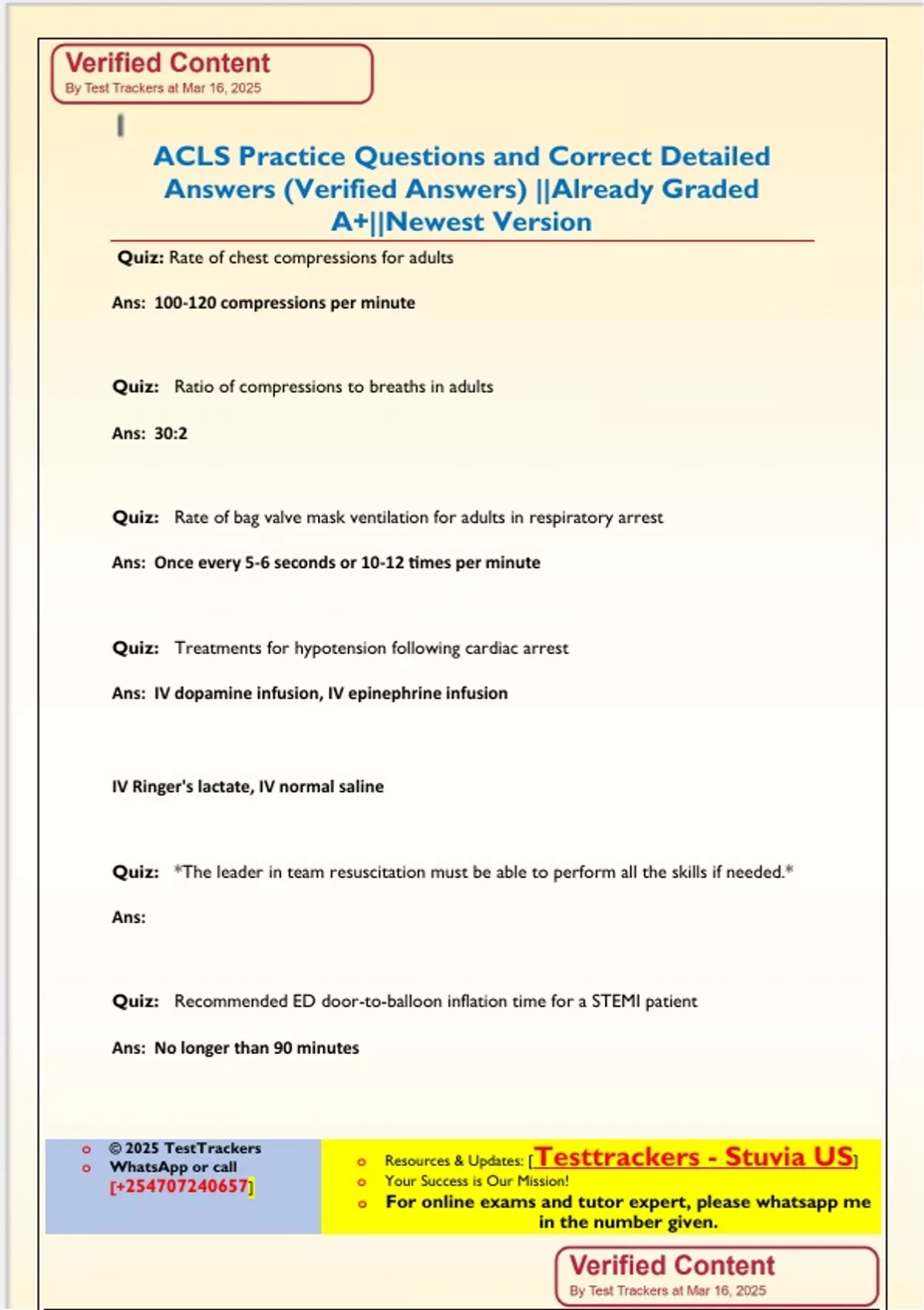 ACLS Practice Questions and Correct Detailed Answers (Verified Answers ...