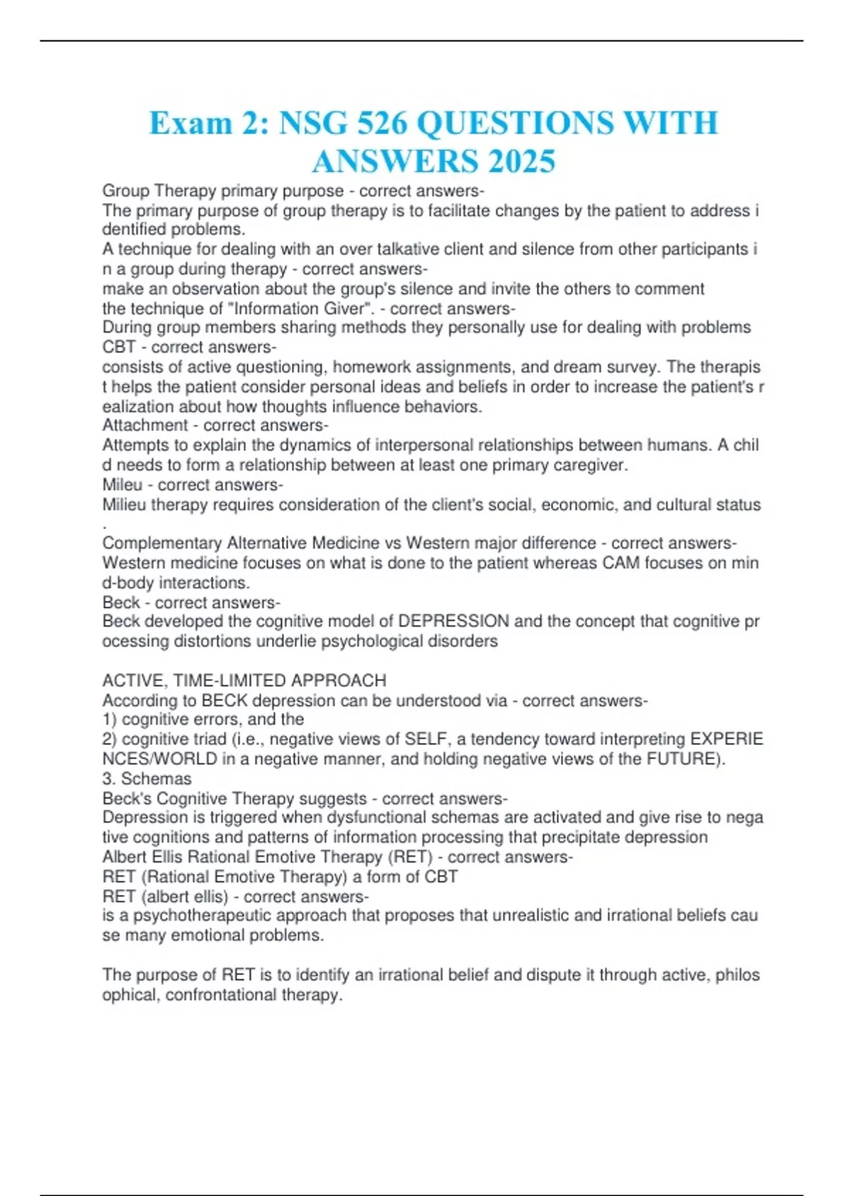 Exam 2: NSG 526 QUESTIONS WITH ANSWERS 2025 - NSG - Stuvia US