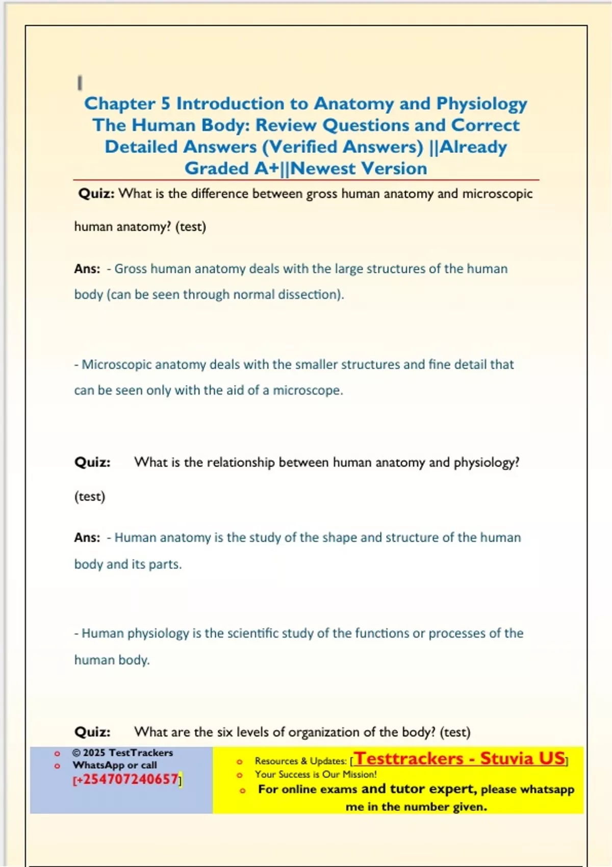 Chapter 5 Introduction to Anatomy and Physiology The Human Body: Review ...