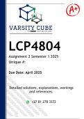 LCP4804 Assignment 2 &lpar;DETAILED ANSWERS&rpar; Semester 1 2025 - DISTINCTION GUARANTEED 