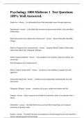 Psychology 1000 Midterm 1  Test Questions 100&percnt; Well Answered&period;