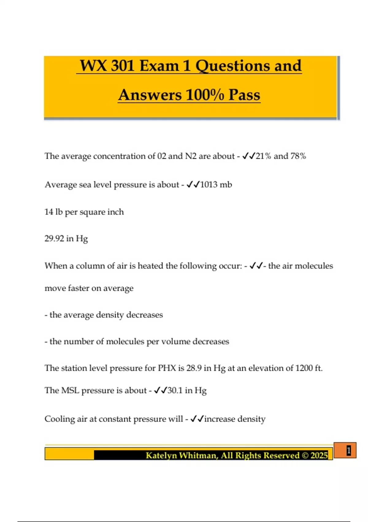 WX 301 Exam 1 Questions and Answers 100% Pass - WX 301 - Stuvia US