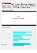 AQA A Level Chemistry Definitions &sol; Actual Exam Questions Bank with Definitive Explanations of Answers &sol; Newest 2025&sol;2026&period;  