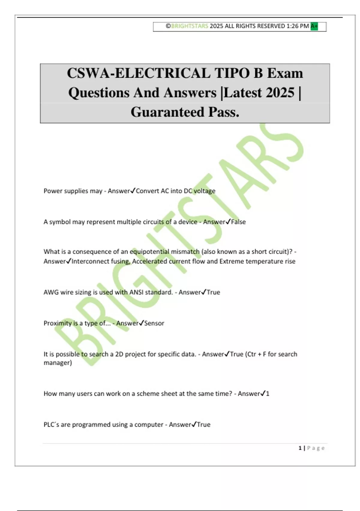 CSWA-ELECTRICAL TIPO B Exam Questions And Answers |Latest 2025 ...