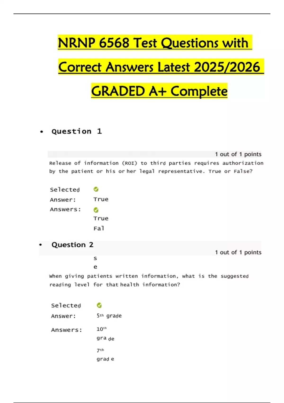 BUNDLE for NRNP 6568 Reviewed Questions with Correct Answers Latest ...