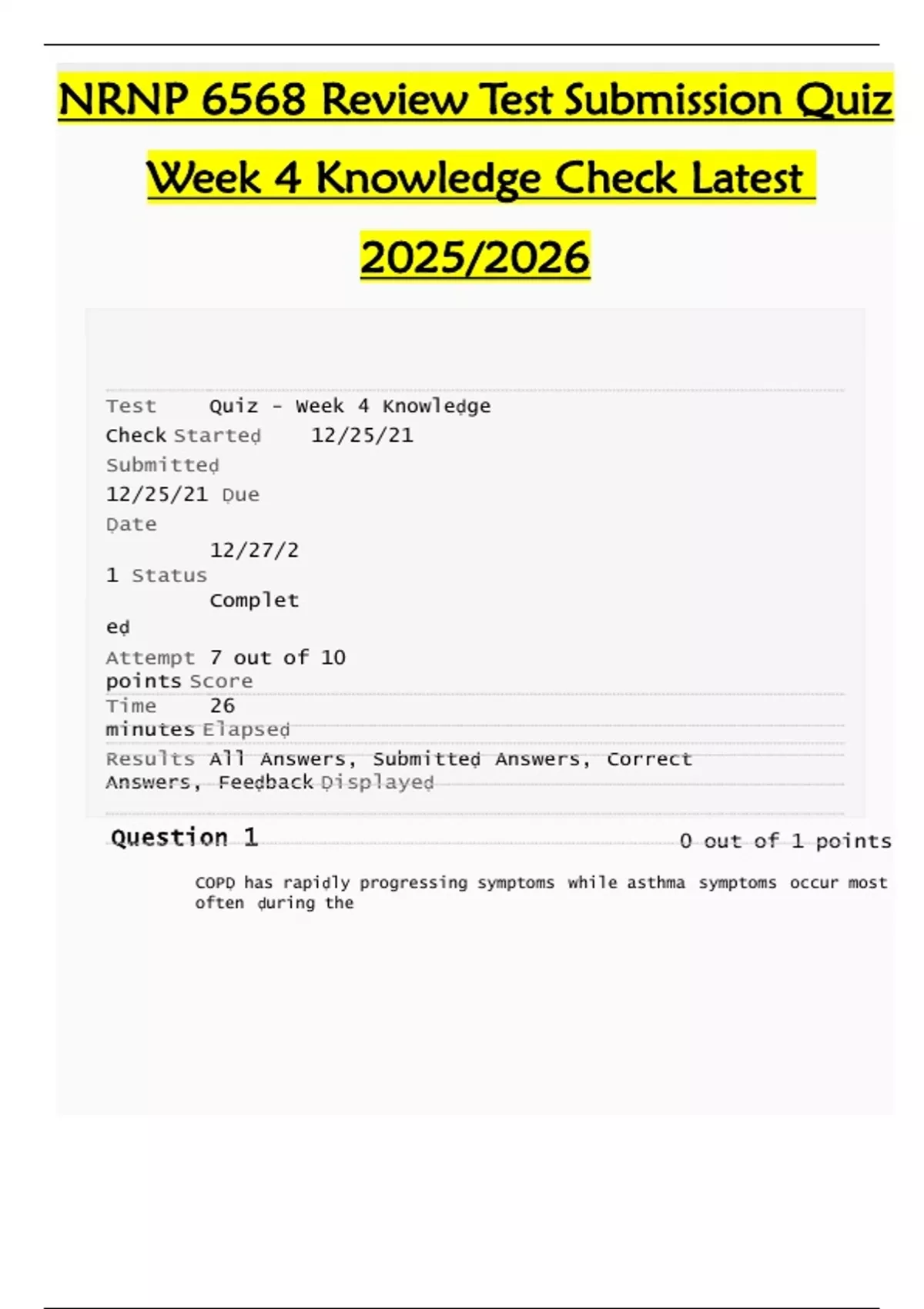 NRNP 6568 Review Test Submission Quiz Week 4 Knowledge Check Latest ...