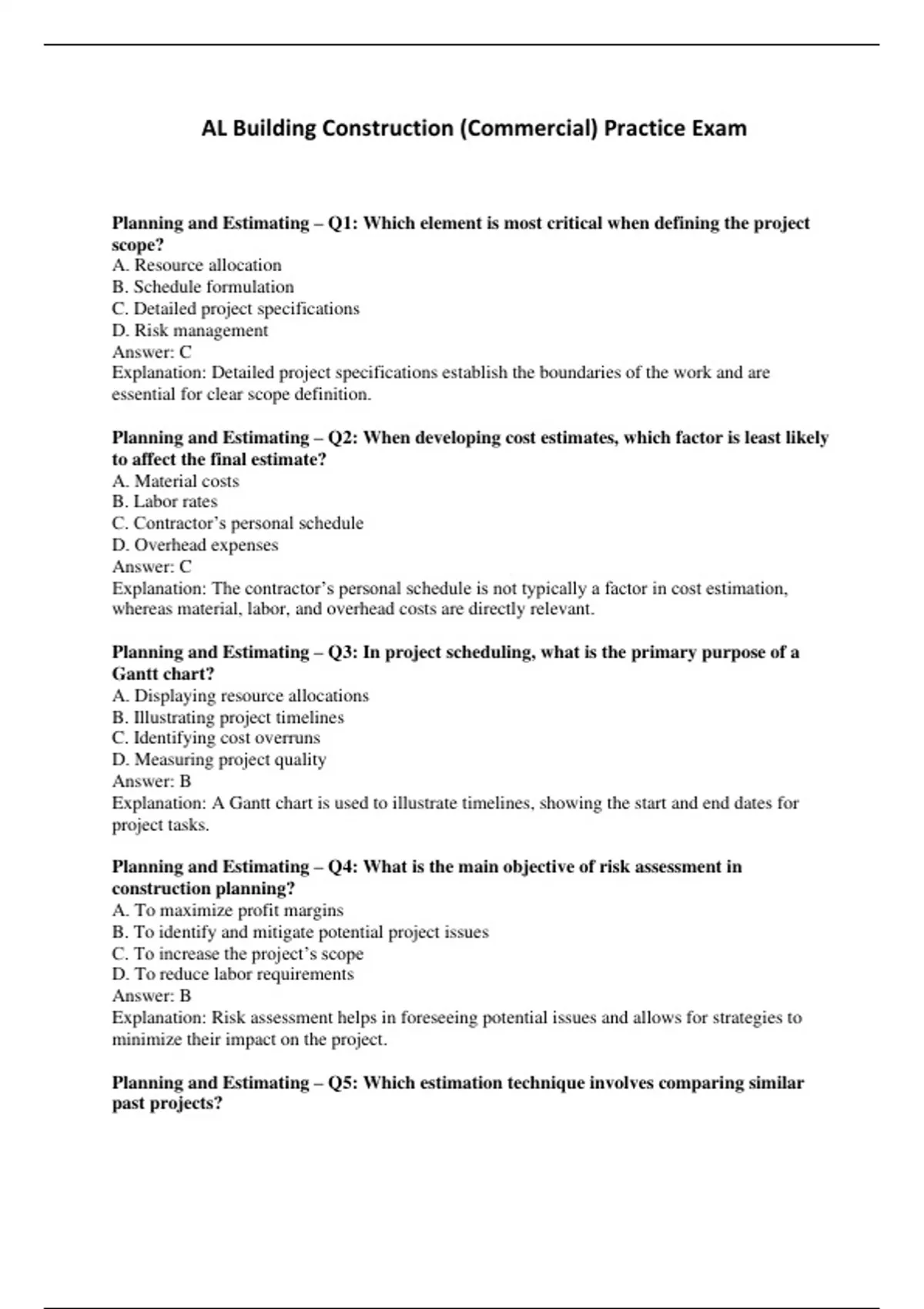AL Building Construction (Commercial) Practice Exam - Computers - Stuvia US