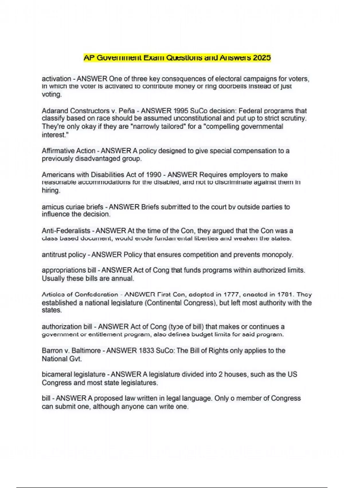 AP Government Exam Questions and Answers 2025 - AP - Stuvia US