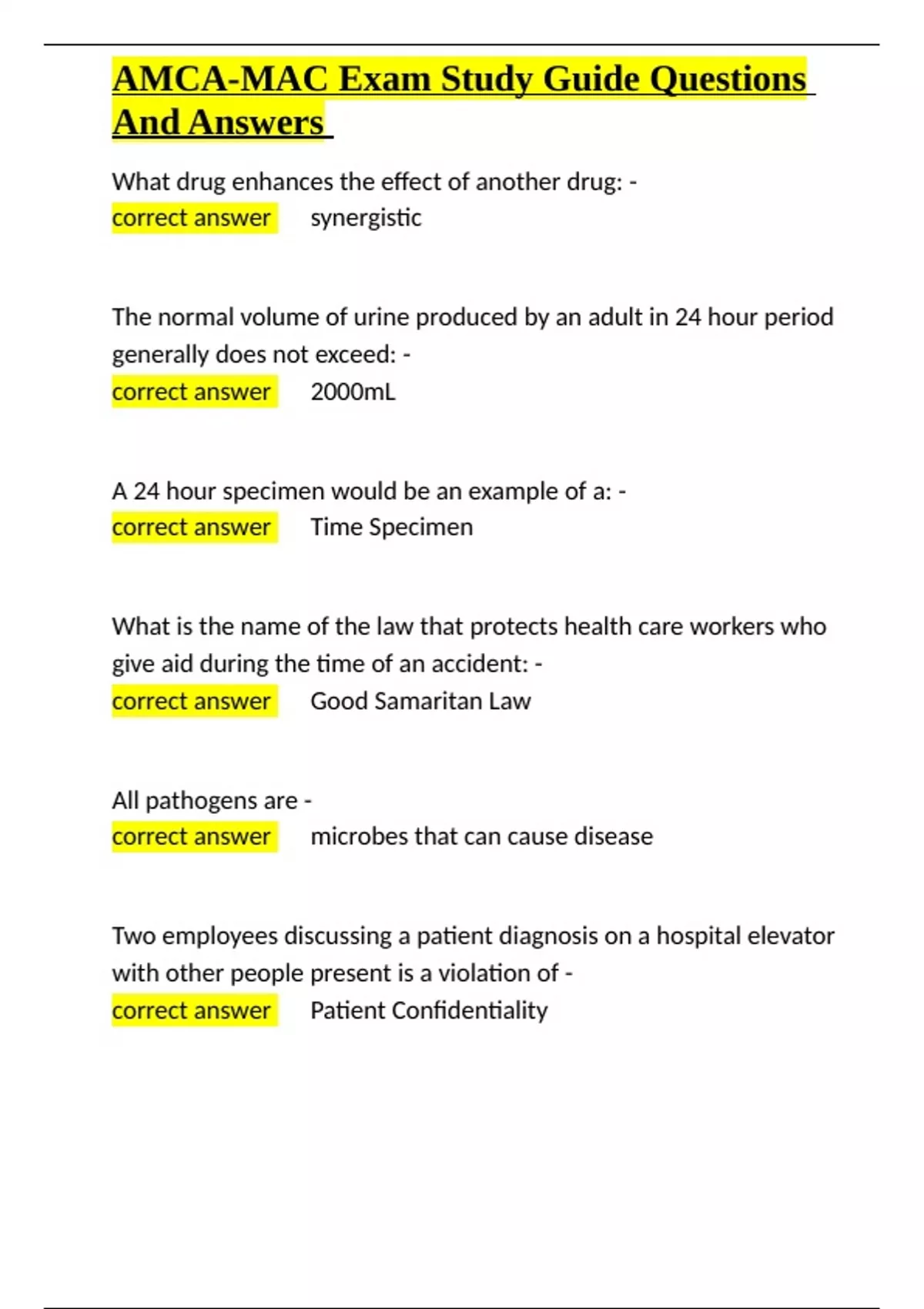 AMCA-MAC Exam Study Guide Questions And Answers.docx - AMC. - Stuvia US