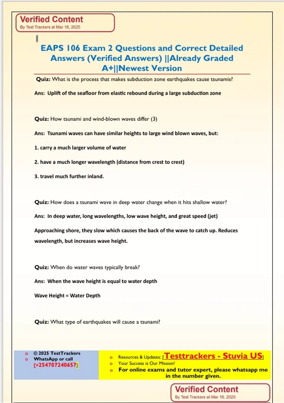 EAPS 106 Exam 2 Questions and Correct Detailed Answers (Verified ...