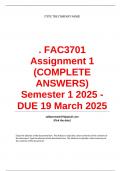 FAC3701 Assignment 1 &lpar;COMPLETE ANSWERS&rpar; Semester 1 2025 - DUE 19 March 2025&semi; 100&percnt; TRUSTED Complete&comma; trusted solutions and explanationsEnsure your success with us&period; &period;