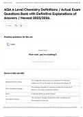 AQA A Level Chemistry Definitions &sol; Actual Exam Questions Bank with Definitive Explanations of Answers &sol; Newest 2025&sol;2026&period;