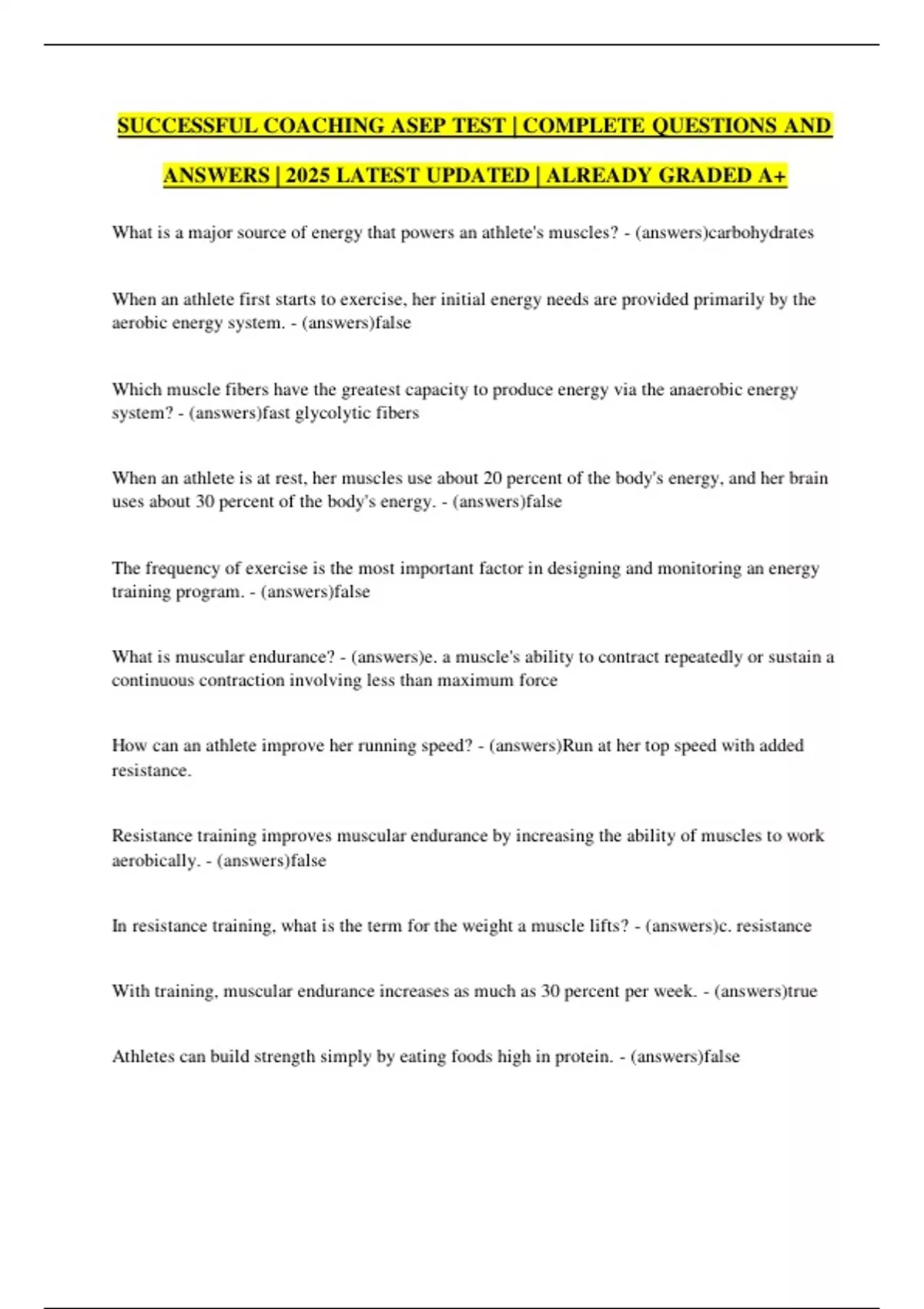 SUCCESSFUL COACHING ASEP TEST | COMPLETE QUESTIONS AND ANSWERS | 2025 LATEST UPDATED | ALREADY ...