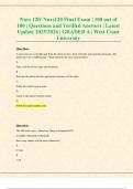 Nurs 120&sol; Nurs120 Final Exam &vert; 100 out of 100 &vert; Questions and Verified Answers &vert; Latest Update 2025&sol;2026 &vert; GRADED A &vert; West Coast University