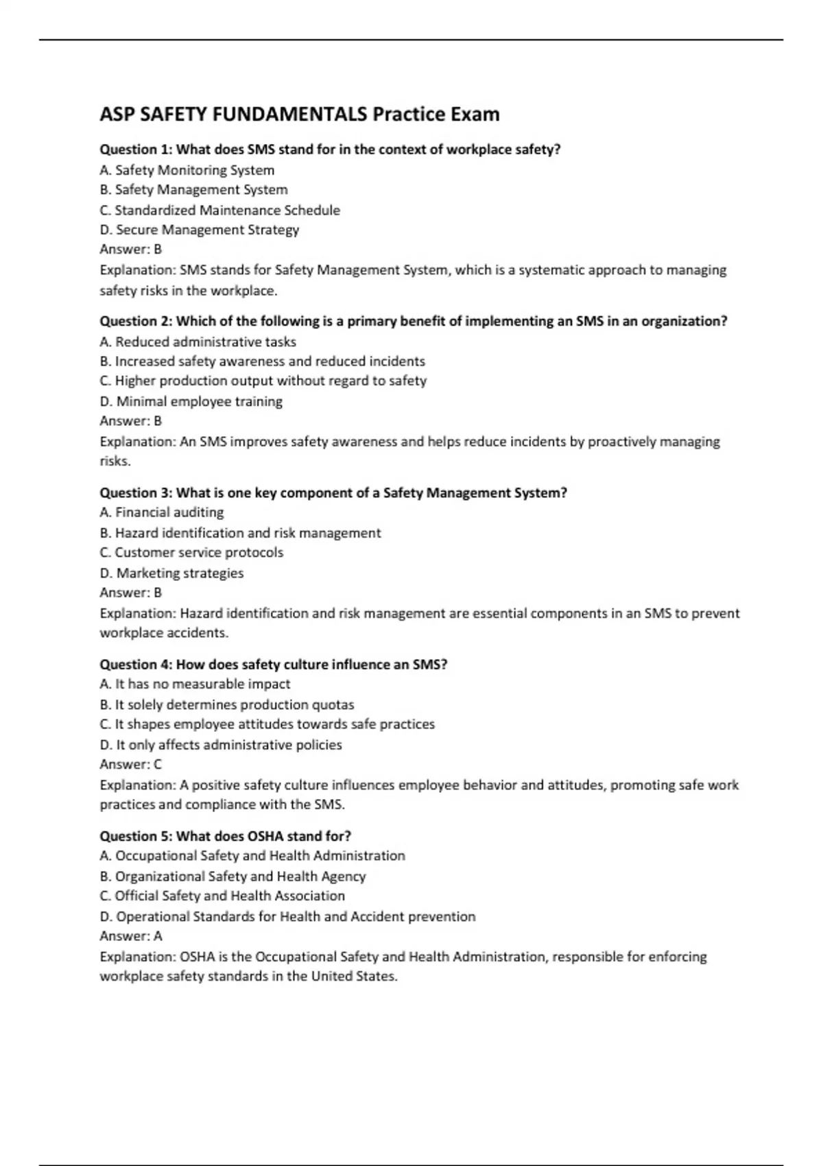ASP SAFETY FUNDAMENTALS Practice Exam - Computers - Stuvia US