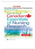                              TEST BANK Polit and Beck Canadian Essentials of Nursing Research&comma; 4th Edition by kelvin woo