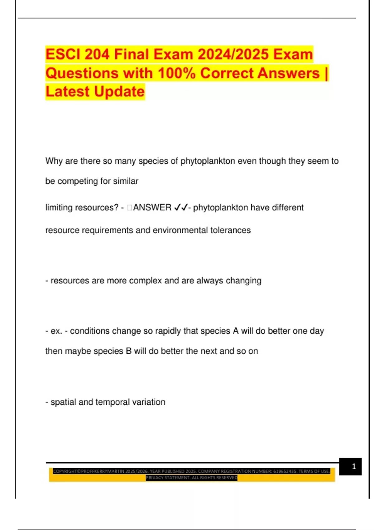 ESCI 204 Final Exam 2024/2025 Exam Questions with 100% Correct Answers ...