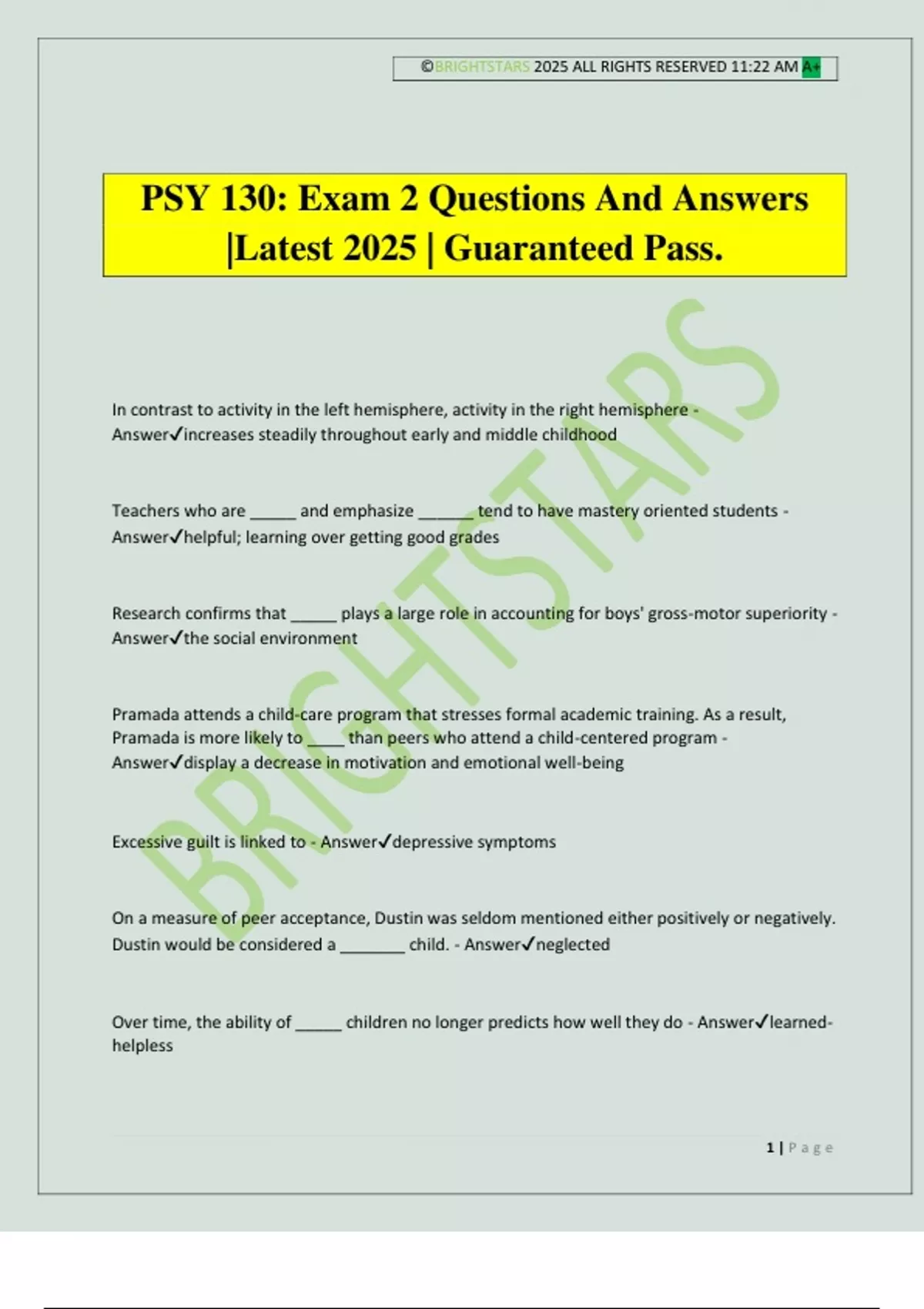 PSY 130: Exam 2 Questions And Answers |Latest 2025 | Guaranteed Pass ...