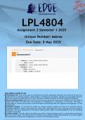 LPL4804 Assignment 2 &lpar;ANSWERS&rpar; Semester 1 2025 - DISTINCTION GUARANTEED