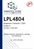 LPL4804 Assignment 2 &lpar;DETAILED ANSWERS&rpar; Semester 1 2025 - DISTINCTION GUARANTEED