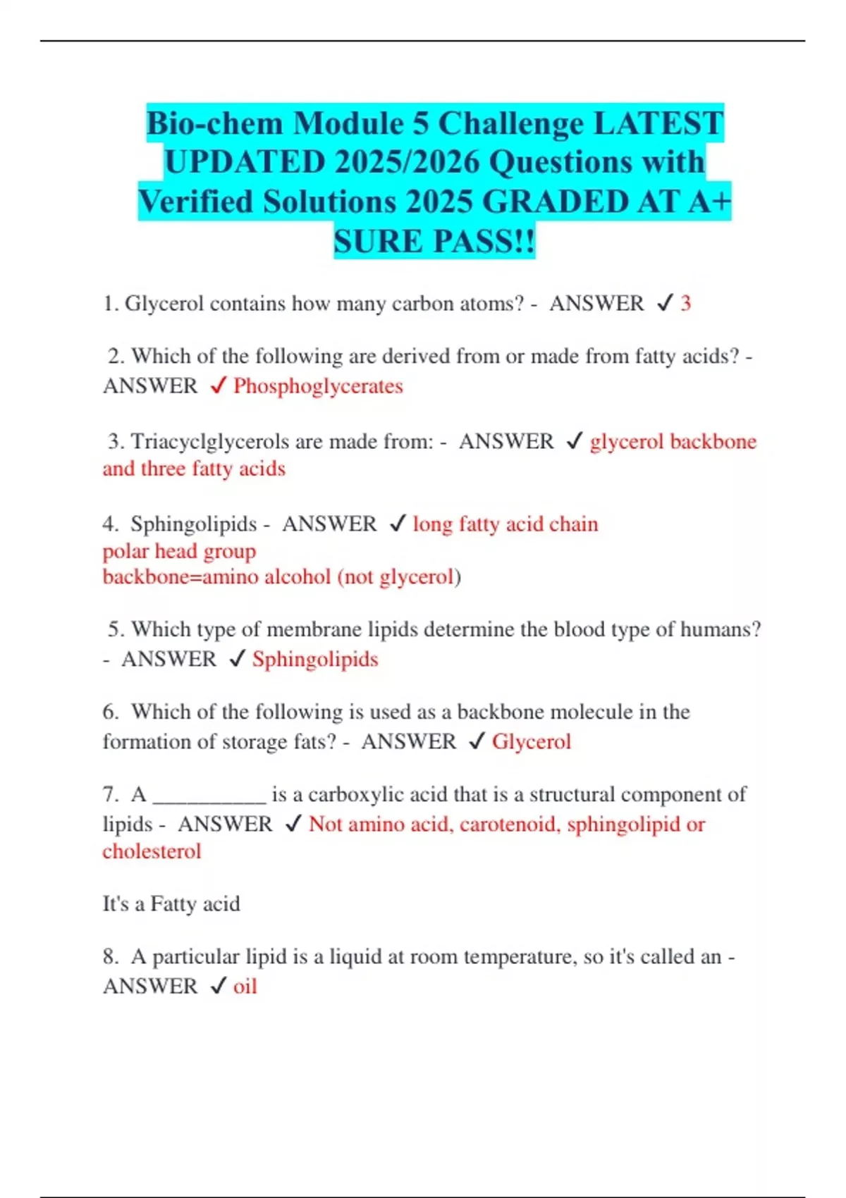 Bio-chem Module 5 Challenge LATEST UPDATED 2025/2026 Questions with ...