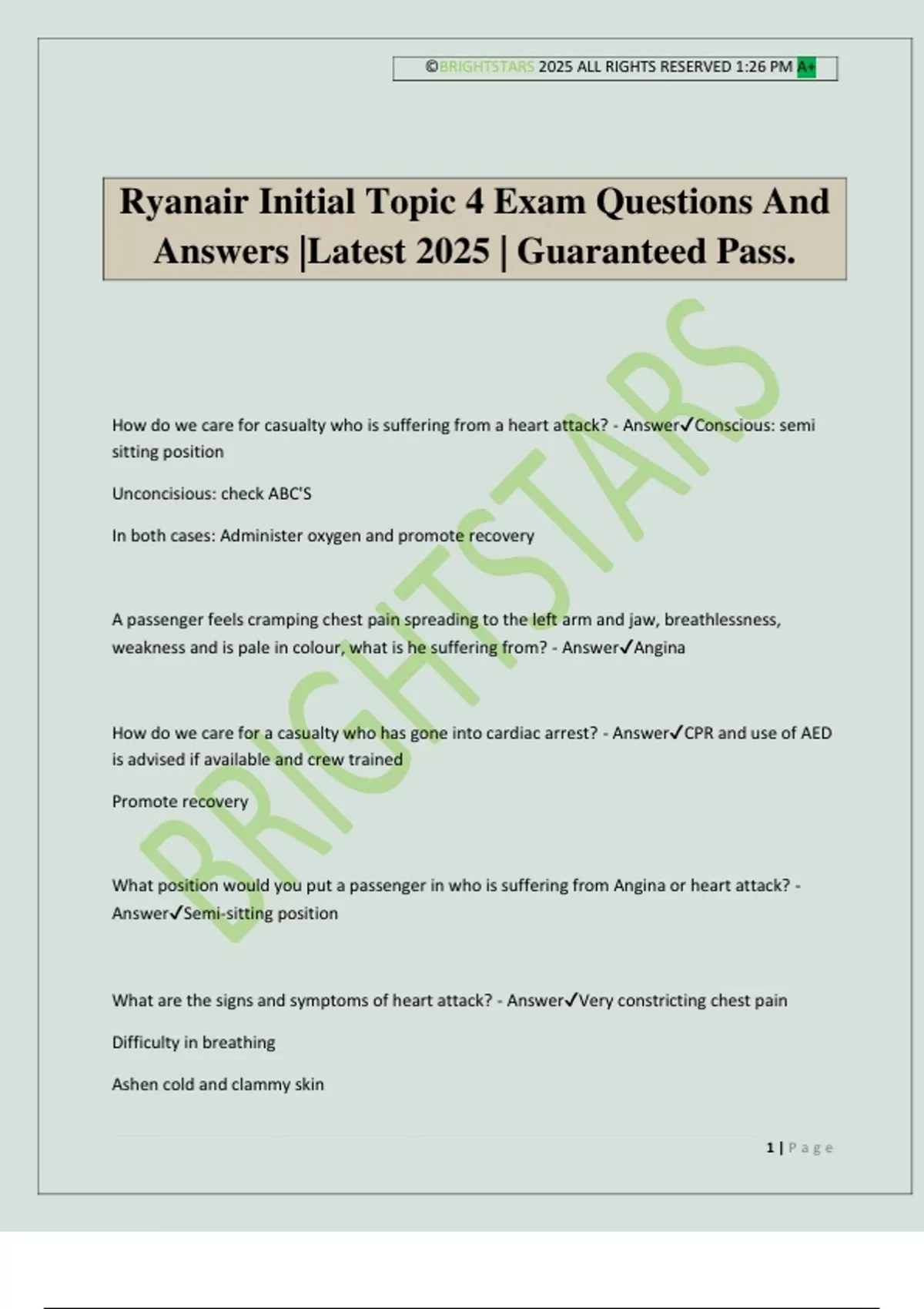 Ryanair Initial Topic 4 Exam Questions And Answers |Latest 2025 ...