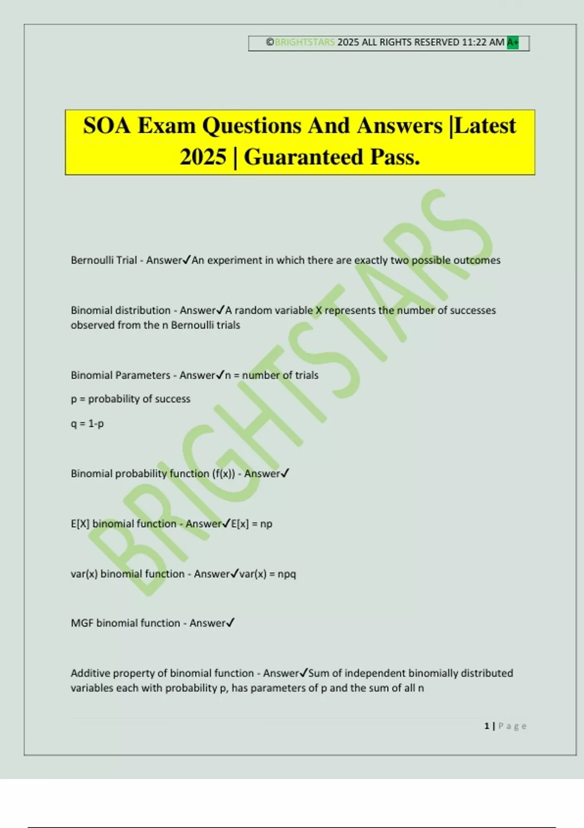 SOA Exam Questions And Answers |Latest 2025 | Guaranteed Pass. - SOA ...