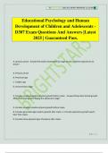 Educational Psychology and Human Development of Children and Adolescents - D307 Exam Questions And Answers &vert;Latest 2025 &vert; Guaranteed Pass&period;