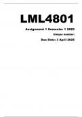 LML4801 Assignment 1 &lpar;COMPLETE ANSWERS&rpar; Semester 1 2025 - DUE 3 April 2025&semi; 100&percnt; TRUSTED Complete&comma; trusted solutions and explanations&period; 