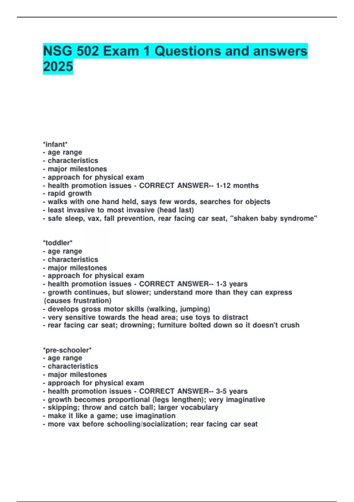 NSG 502 Exam 1 Questions and answers 2025. - NSG 502 - Stuvia US