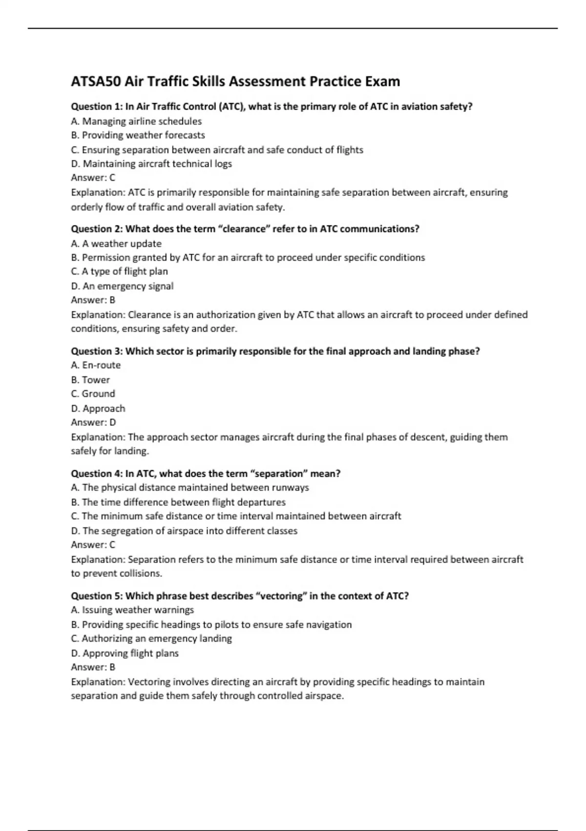 Atsa50 Air Traffic Skills Assessment Practice Exam Computers Stuvia Us