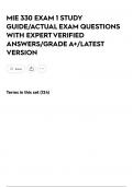 MIE 330 EXAM 1 STUDY GUIDE&sol;ACTUAL EXAM QUESTIONS WITH EXPERT VERIFIED ANSWERS&sol;GRADE A&plus;&sol;LATEST VERSION