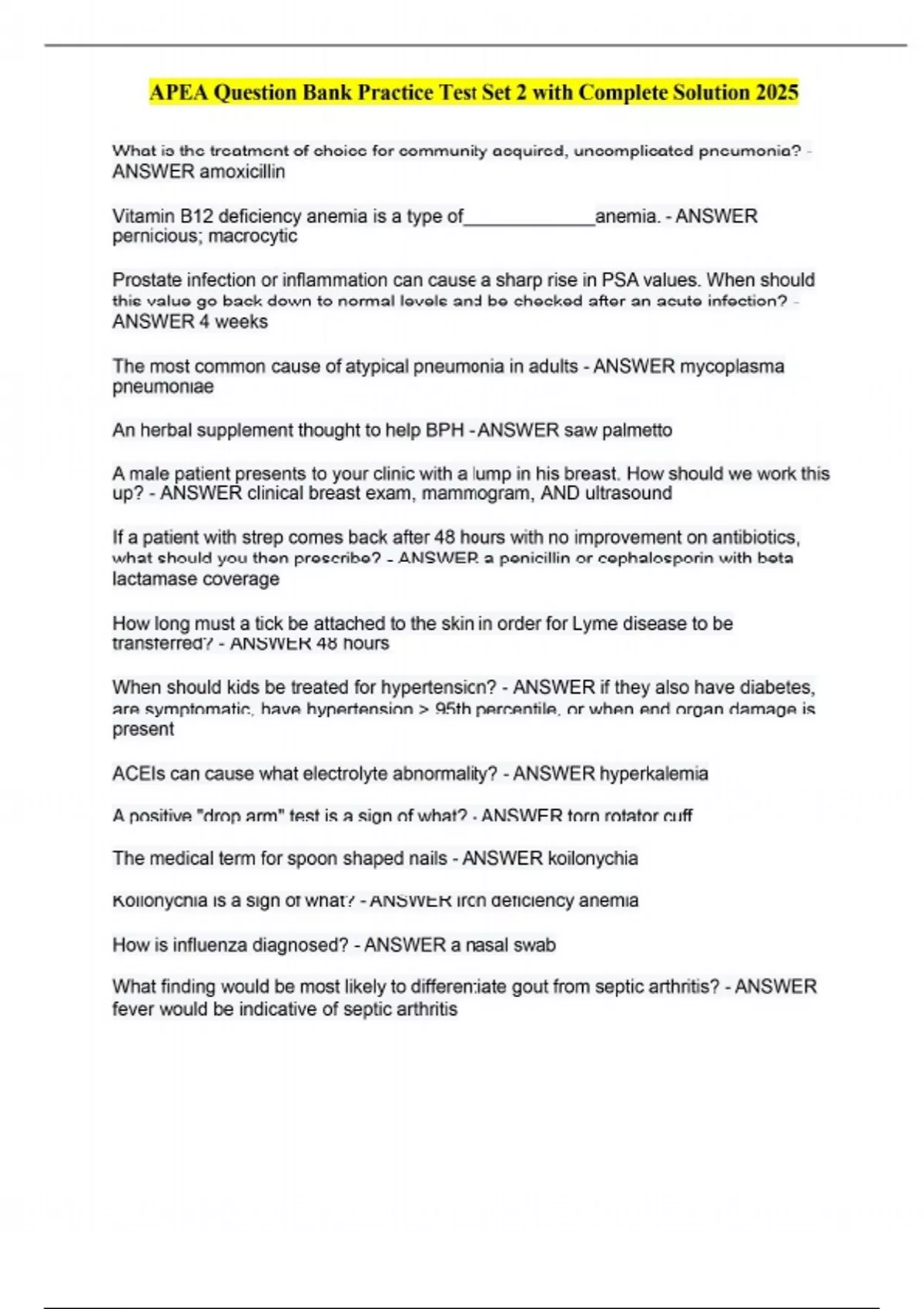 APEA Question Bank Practice Test Set 2 with Complete Solution 2025 ...