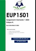 EUP1501 Assignment 2 &lpar;QUALITY ANSWERS&rpar; Semester 2 2025