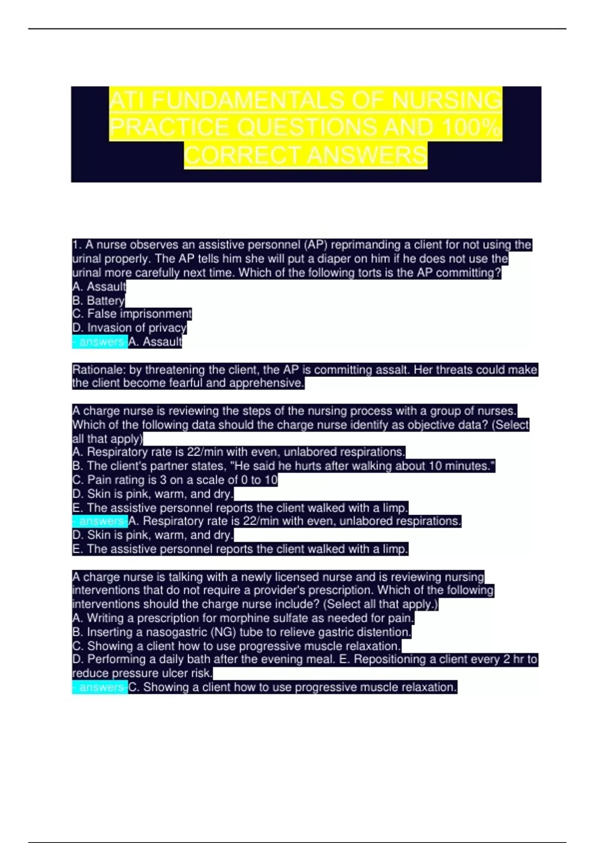 ATI Fundamentals of Nursing Exam 2025: Comprehensive Study Guide with ...