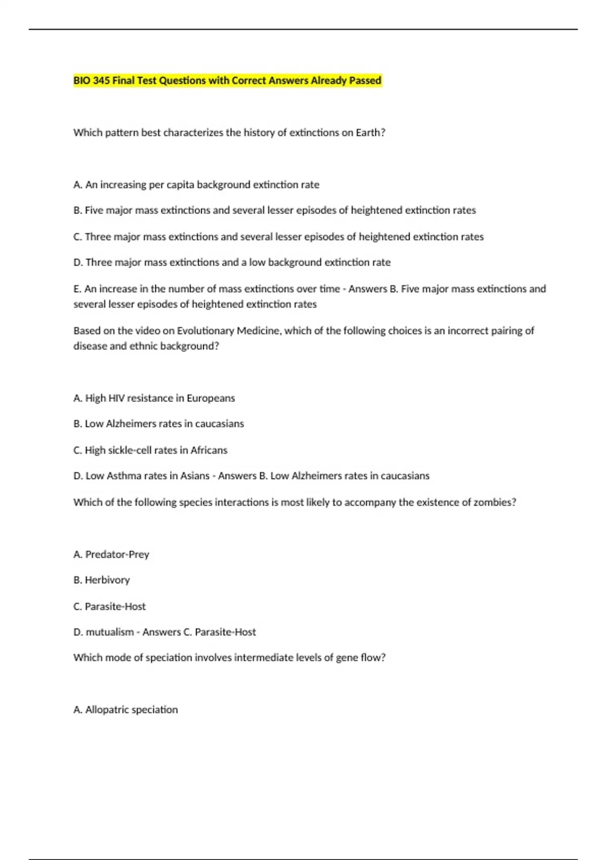BIO 345 Bundled Questions and Answers Fully Solved Latest 2025/2026 ...