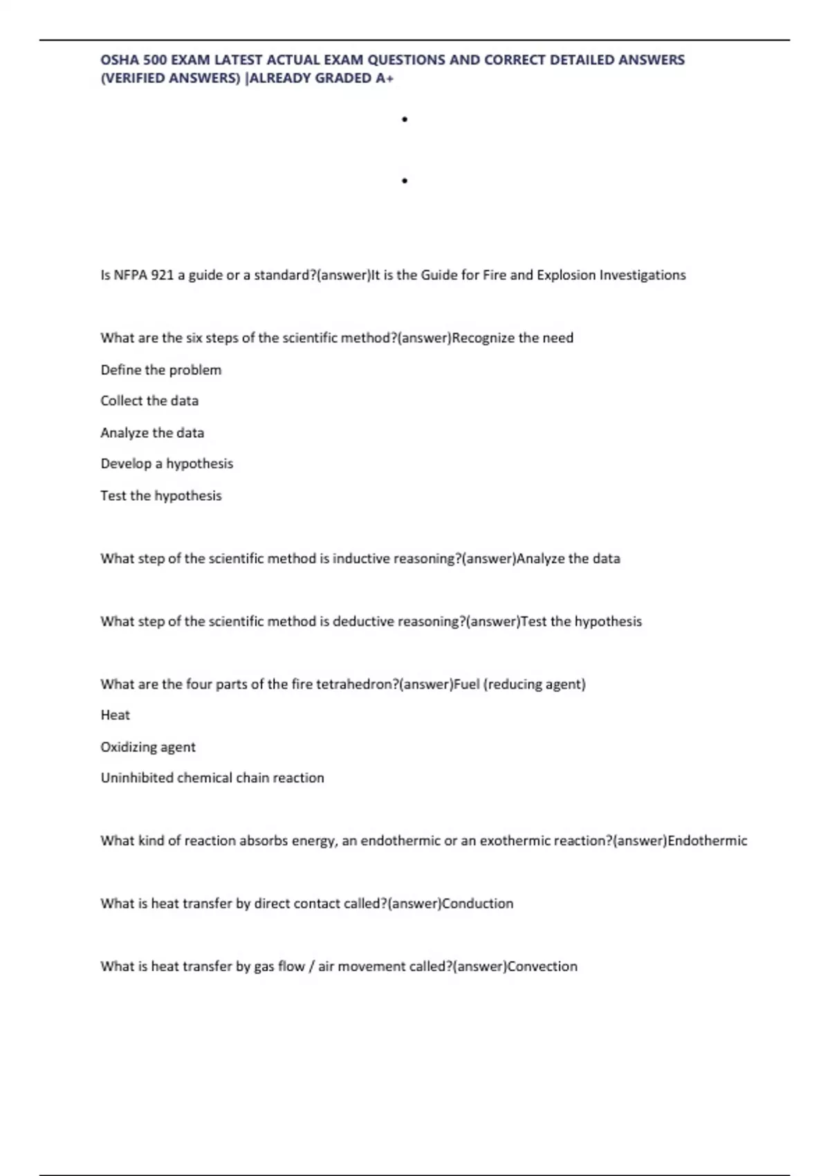 OSHA 500 EXAM LATEST ACTUAL EXAM 300 QUESTIONS AND CORRECT DETAILED ...