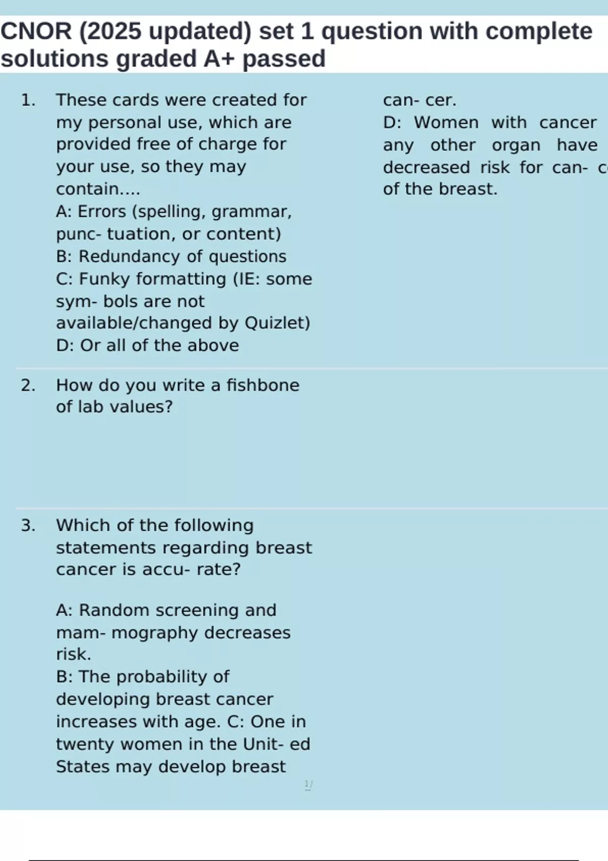 CNOR (2025 updated) set 1 questions with complete solutions graded A+ ...